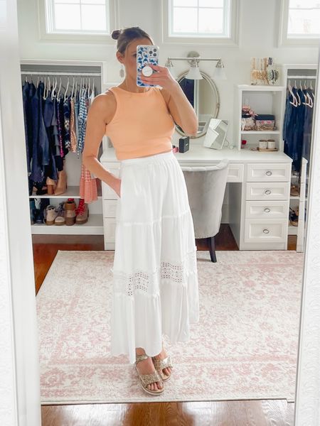 Beautiful white maxi skirt for spring. And it has pockets!!! Comes in many other colors and runs true  

#LTKunder50 #LTKFind #LTKSeasonal