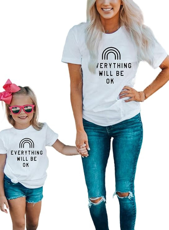 Sidefeel Mother and Daughter Family Matching Sweatshirt Short Sleeve Letter T Shirt | Amazon (US)