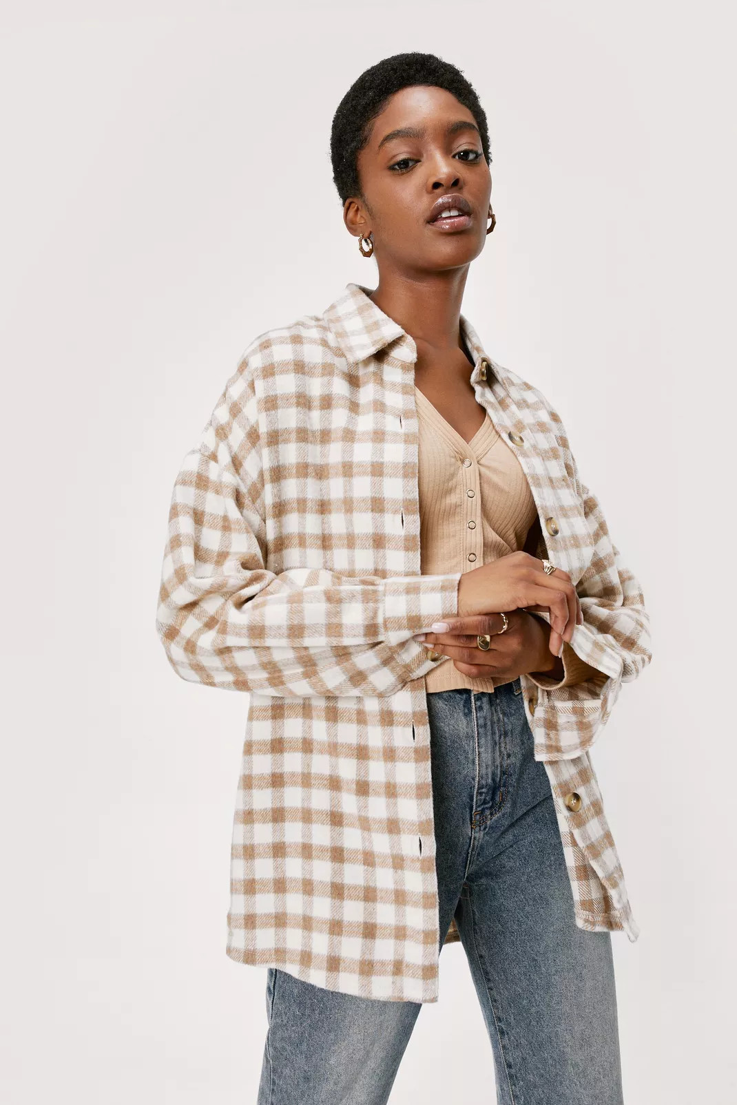 Oversized Wool Look Check Shacket | Nasty Gal (US)