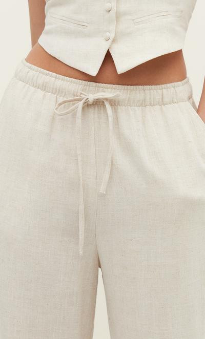 Pantalon fluide avec lin - Pantalons femme | Stradivarius France | Stradivarius (FR)