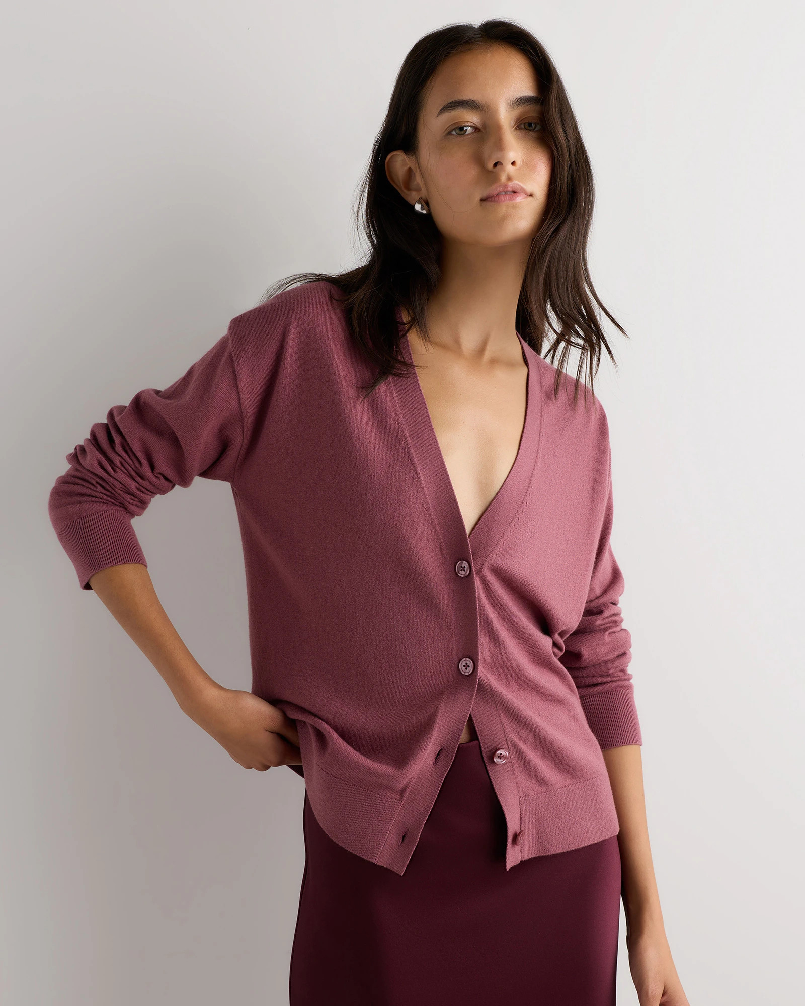 Quince | Women's Lightweight Cotton Cashmere Cardigan Sweater in Heather Grey, Size Medium, Organic Cotton | Quince