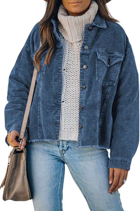 Dokotoo Womens Corduroy Jackets Button Down Long Sleeve Casual Shacket Coats Outwear | Amazon (US)