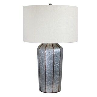 29" Vintage Galvanized Table Lamp W/ White Textured Linen Drum Shade | Bed Bath & Beyond