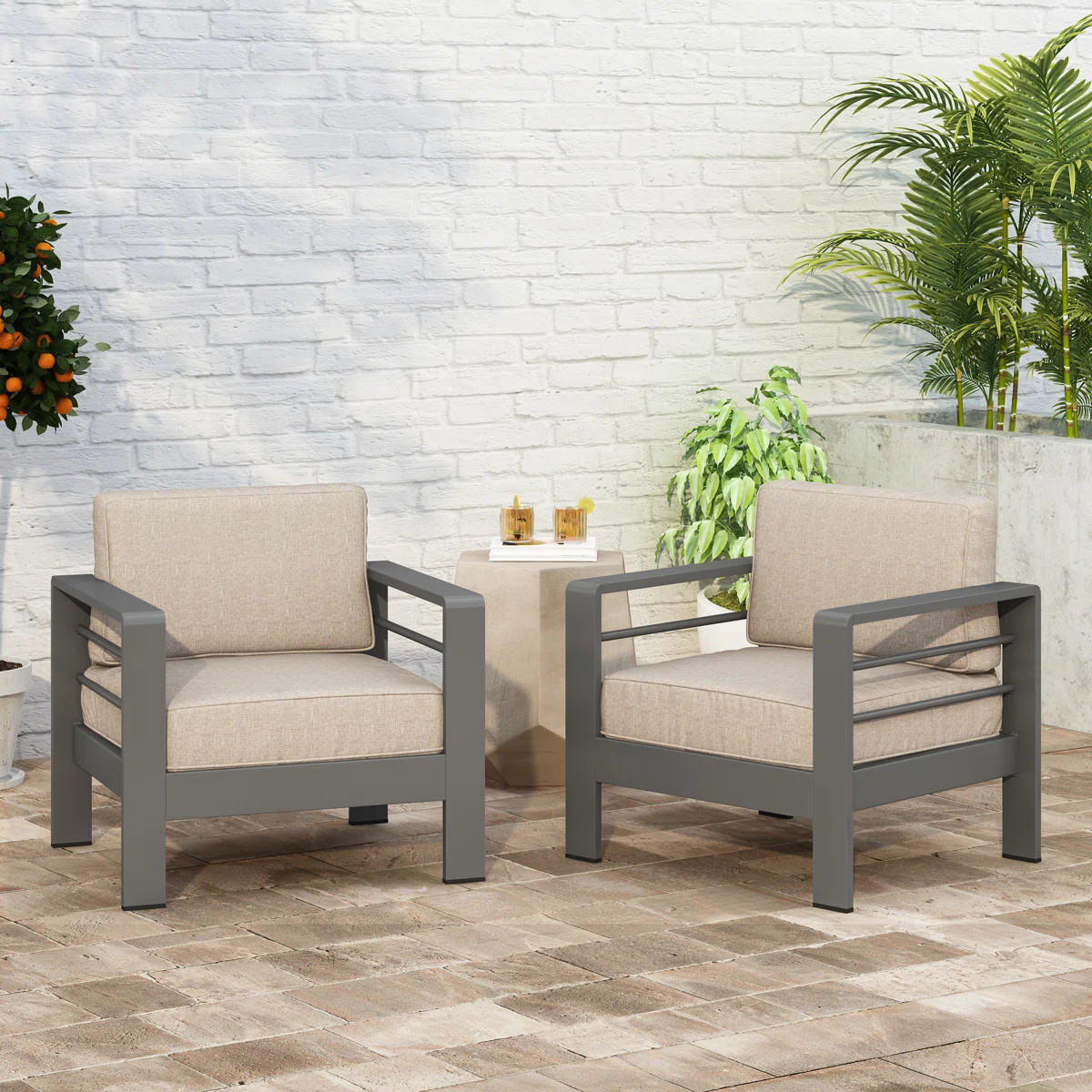 Caggiano Patio Aluminum Chair with Cushions (Set of 2) | Wayfair North America