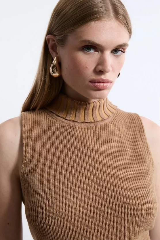 Marled Knit Clean Look Sleeveless Top | Karen Millen UK + IE + DE + NL