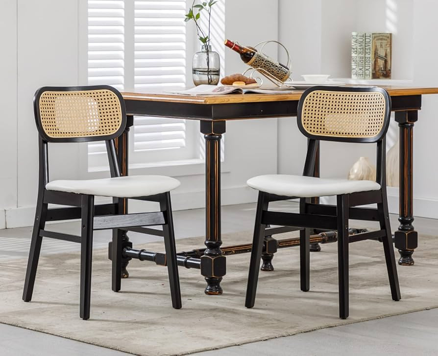 EALSON Rattan Dining Chairs Set of 2 Curved Back Farmhouse Dining Room Chairs Mid Century Modern ... | Amazon (US)