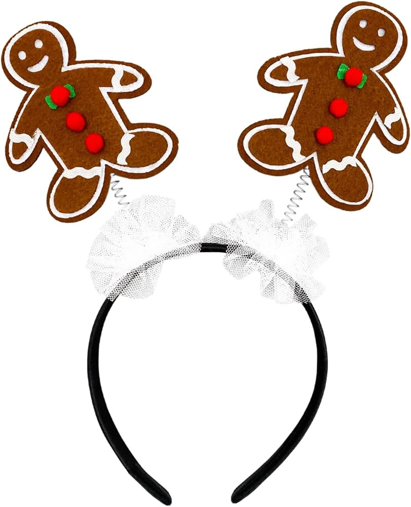 Needzo Gingerbread Man Headband with Tulle, Sparkly Festive Holiday Party Accessory, Stocking Stu... | Amazon (US)