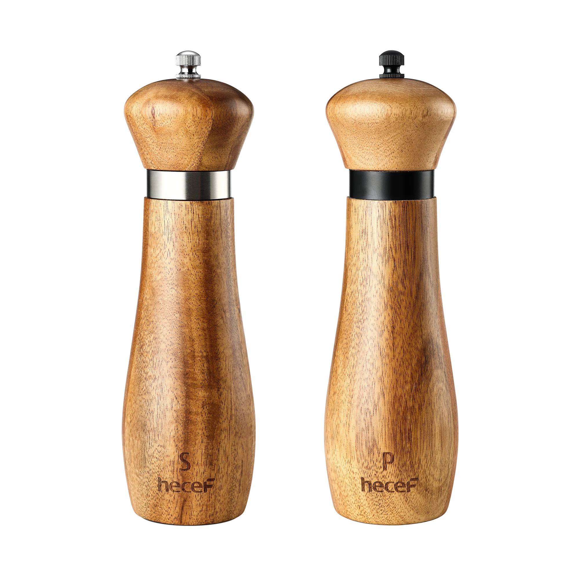 Hecef 2-Piece Acacia Wood Salt and Pepper Mill Set with Adjustable Ceramic Grinders, 8.5 Inch | Wayfair North America