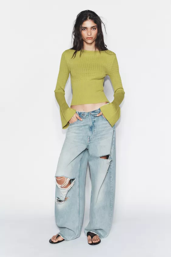 POINTELLE KNIT FLARED SLEEVE JUMPER | Zara Canada