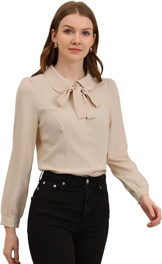 Allegra K Women's Peter Pan Collar Blouse Bow Tie Neck Vintage Button Up Shirt | Amazon (US)