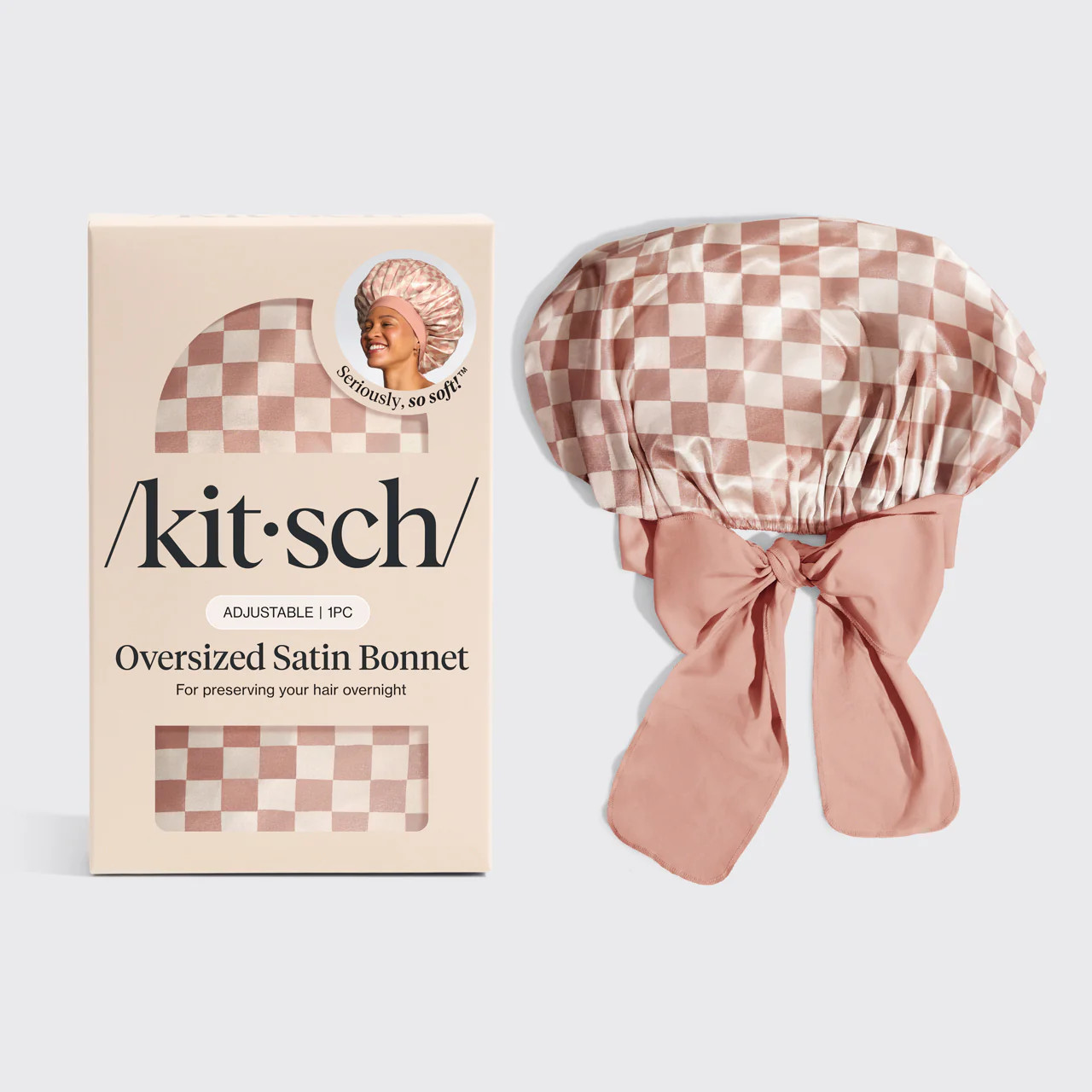 Terracotta Checker Oversized Satin Bonnet | Kitsch