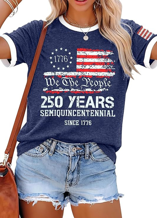 250th Anniversary American Shirts for Women Vintage 1776-2026 USA Flag T Shirts 4th of July Patri... | Amazon (US)