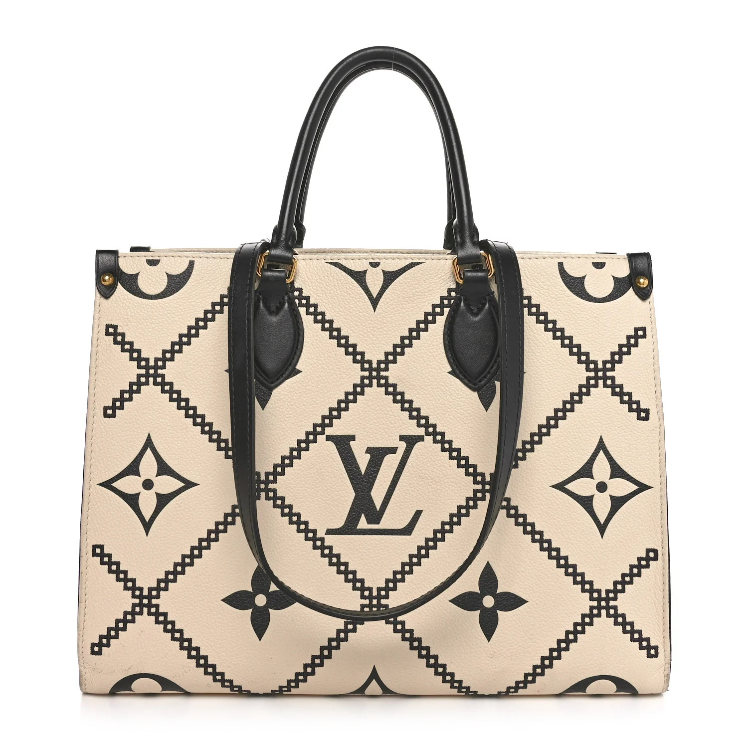 Empreinte Monogram Giant Broderies Onthego MM Cream Black | FASHIONPHILE (US)