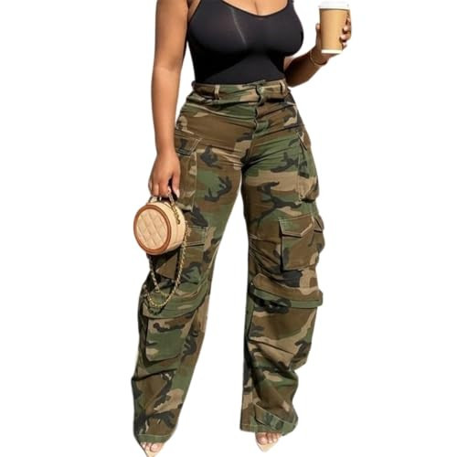 Voghtic Camo Pants Women High Waist Wide Leg Baggy Camouflage Army Fatigue Jeans Denim Cargo Pants Streetwear | Amazon (US)