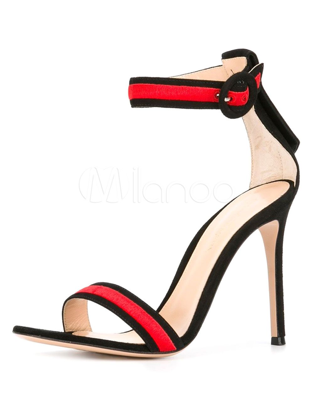 High Heel Sandals Genuine Leather Women's Two Tone Ankle Strap Block Heel Sandals | Milanoo
