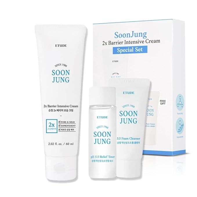 ETUDE Soonjung 2x Barrier Intense Cream Set | 2x Barrier Cream 2.02fl.oz + Ph 5.5 Relief Toner 0.... | Amazon (US)