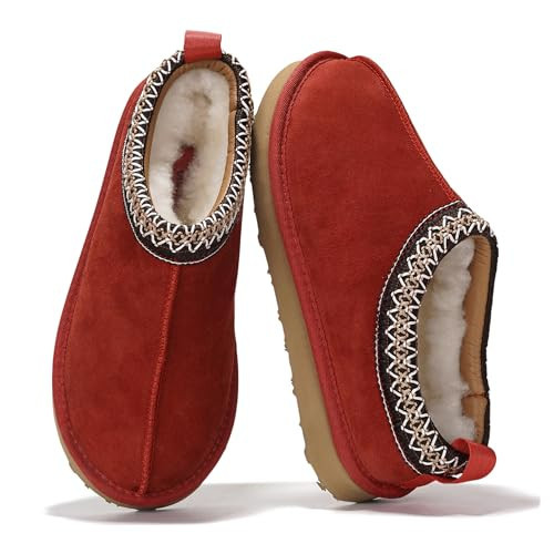 Project Cloud Genuine Leather Slippers for Women with Genuine Australian Shearling Fur Lining Womens Slippers - Non-Slip EVA with Memory Foam Fuzzy Slippers Women Footwear (Nerita, Red, 6) | Amazon (US)
