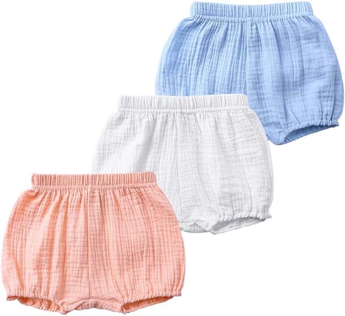MYGBCPJS Baby Girls Boys 3 Pack Cotton Linen Blend Cute Bloomer Shorts Loose Harem Shorts | Amazon (US)