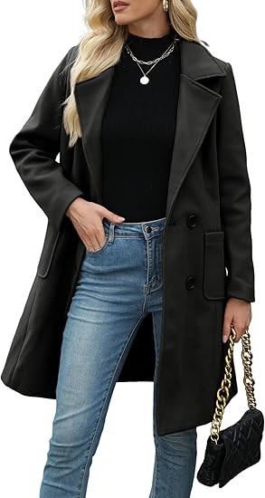 Bankeng Women Winter Wool Blend Camel Mid-Long Coat Notch Double-Breasted Lapel Jacket Outwear | Amazon (US)