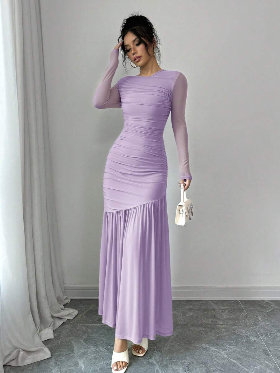 Firerie Women's Long Sleeve Round Neck Mesh Dress, Autumn Casual Dress,Suitable For Fall Outfits,... | SHEIN