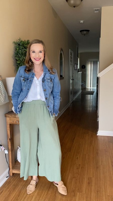 Easy spring outfit of the day featuring the cutest green linen pants! 💚 These linen pants came in a two piece set from Amazon but it was too cold to wear the matching top so I paired it with a white button front shirt and a Jean jacket! Comment “links” to get this outfit sent directly to your inbox!! 😊

#LTKstyletip