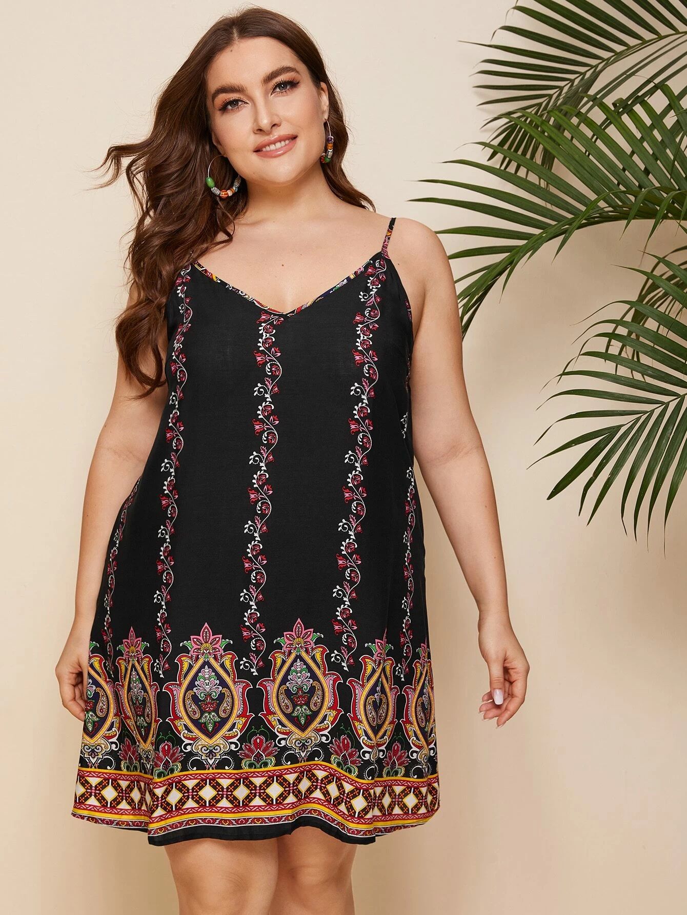 SHEIN Plus Floral Paisley Print Mini Cami Dress | SHEIN