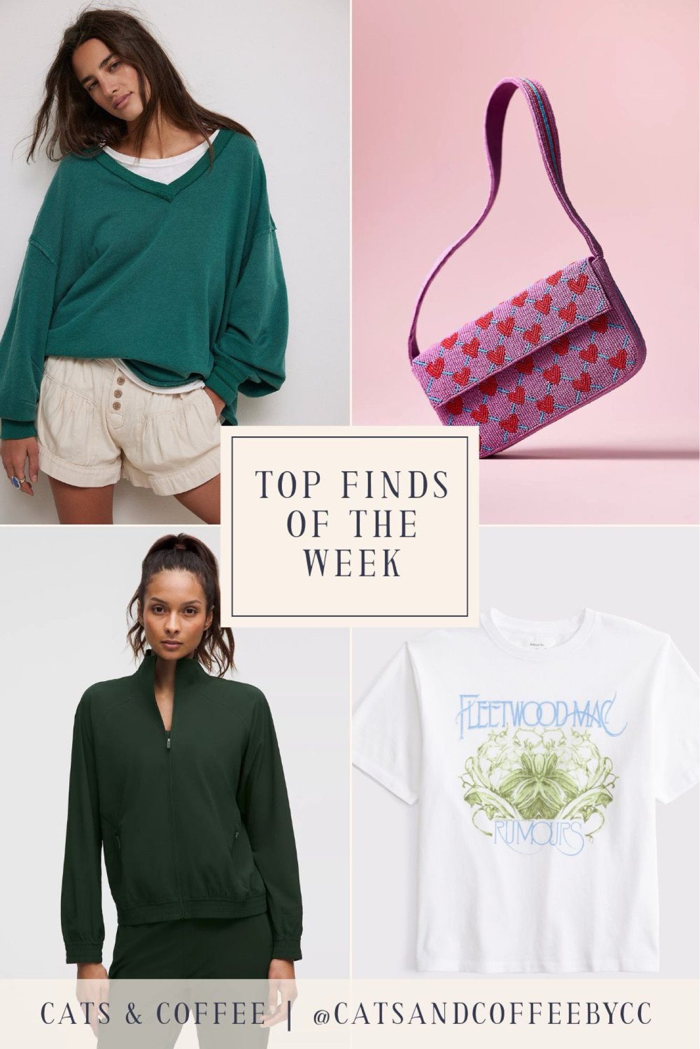 Top finds of the week: cozy oversized tops from Free People, classic band tees from Abercrombie, the cutest Valentine’s Day purse from Anthropologie, and a classic jacket you’ll wear year round from Lululemon  🎉

#LTKMostLoved #LTKItBag #LTKSeasonal
