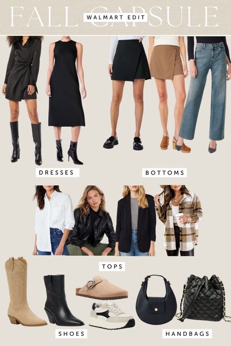 Walmart fashion fall capsule #walmart #walmartfashion #boots #westernboots #sneakers #cloggs #clogs #handbag #dress #blackdress #skirt #denim #jacket #leatherjacket #flannel #neutral 

#LTKstyletip #LTKSeasonal #LTKunder50