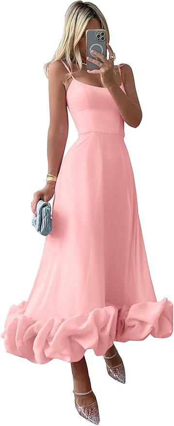 Women's Midi Prom Dresses Flounce Bustier Trim Ruffle Formal Evening Party Dress Tea Length 2025 | Amazon (US)