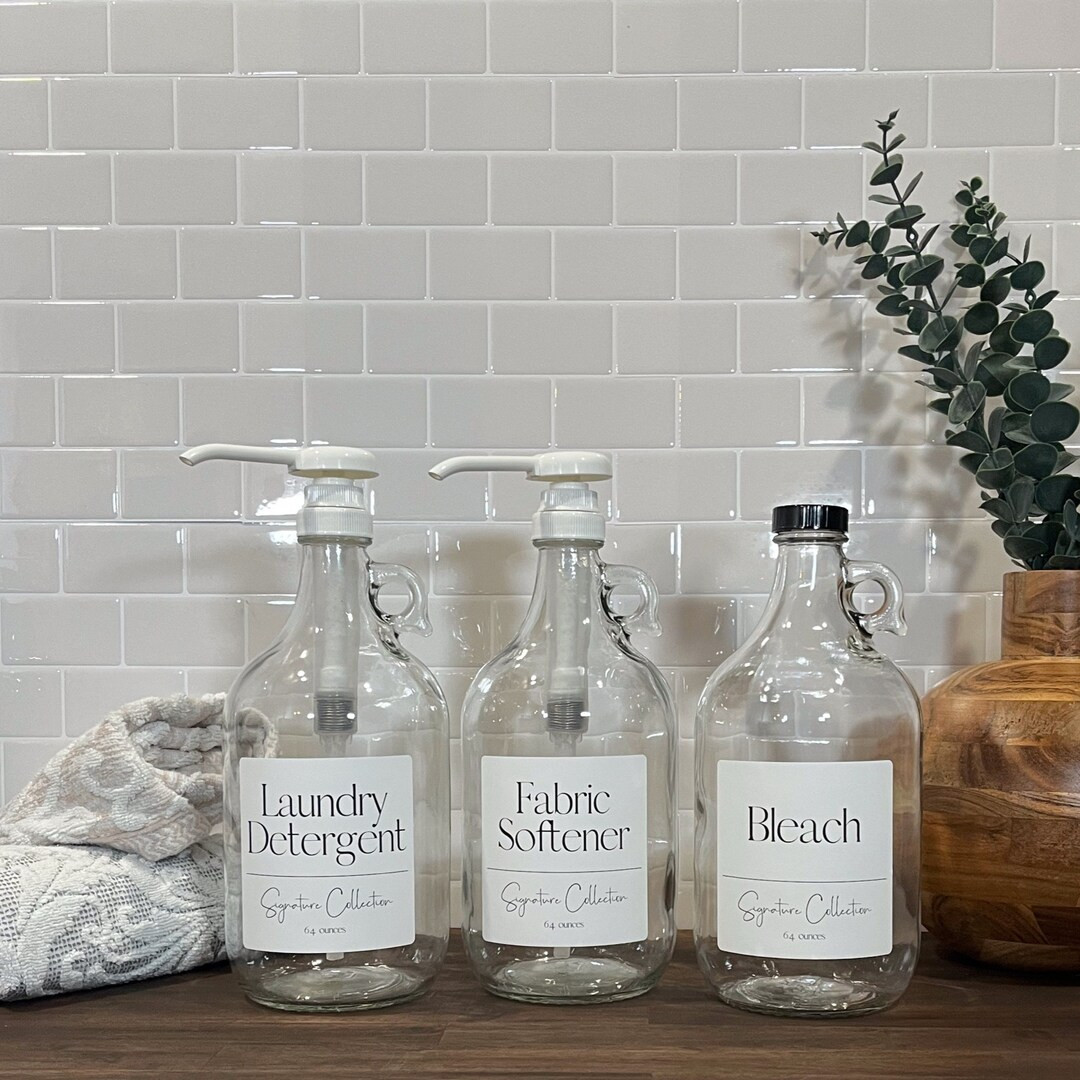 64-ounce Clear Glass Laundry Bottle | Signature Laundry Collection | Refillable Bottles with Wate... | Etsy (Global)