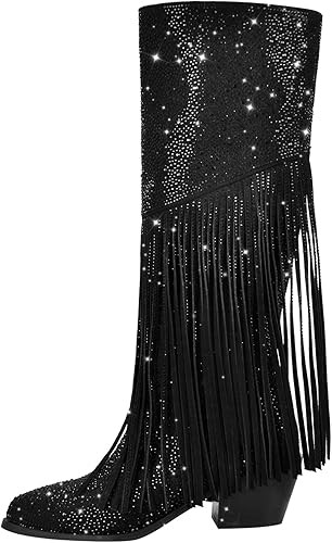 Richealnana Calf High Knee High Boots for Women Sparkle Rhinestones Clear Gems Shining Comfortabl... | Amazon (US)