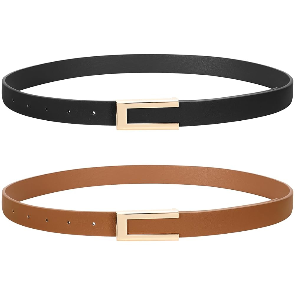 SUOSDEY Women Skinny Leather Belts for Dress Jeans Belt for Women with Gold Buckle | Amazon (US)