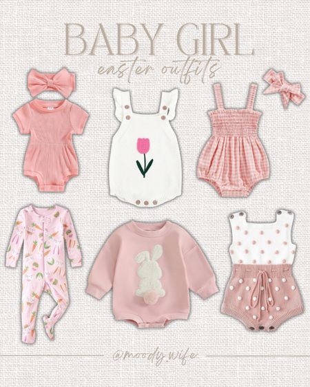 I rounded up some pink easter outfits for baby girls! Footed pajamas, sweatshirt bubbles, jumpers with bows, onesies, sweater onesies and more! 🫶🏼 These baby girl easter outfits are affordable from Amazon! #amazonfashion #amazonstyle #easteroutfits #easterdress 

#LTKkids #LTKbaby #LTKfindsunder50