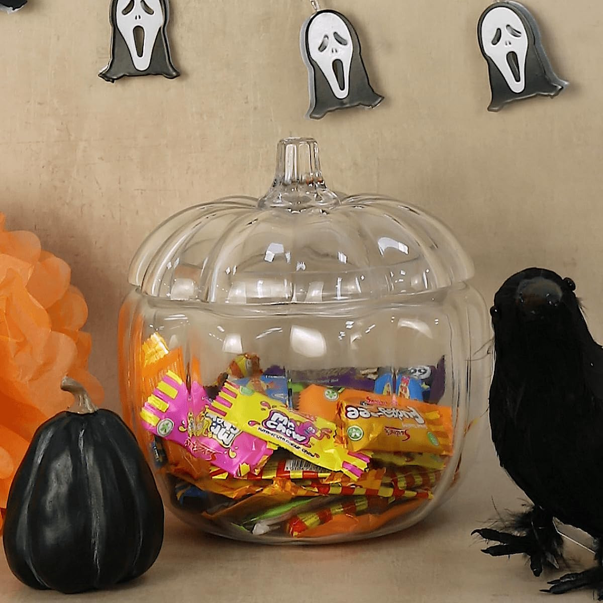 Pumpkin Shape Candy Jar with Lid, Clear Glass Decorative Sweet Jar for Halloween, Wedding, Birthd... | Amazon (UK)