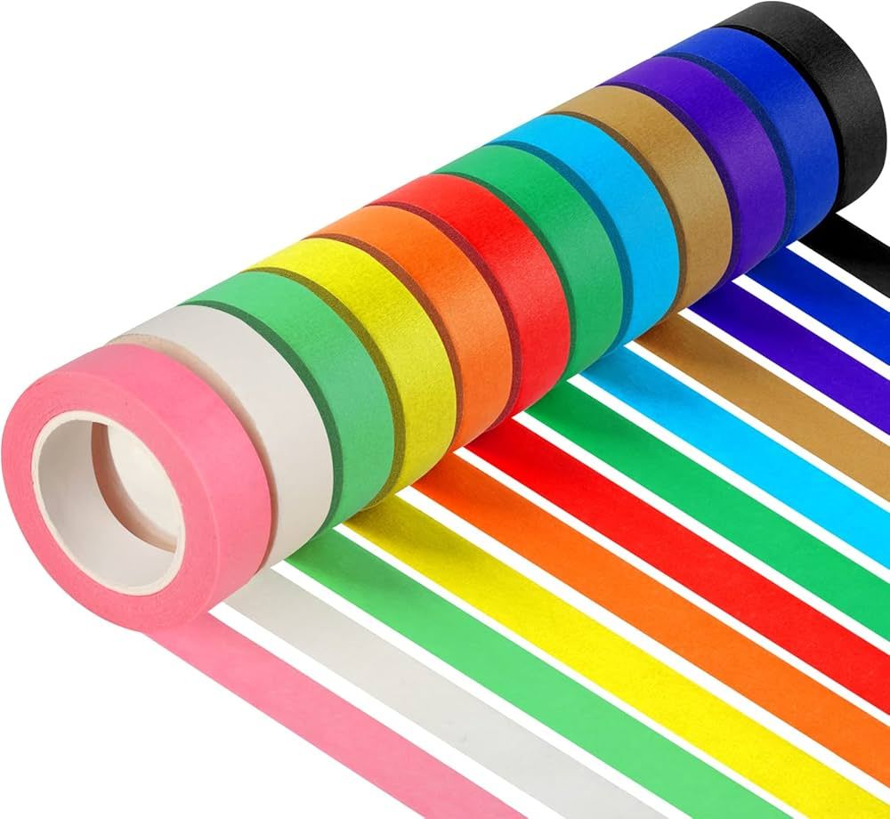 12PCS Colored Masking Tape, Kids Art Supplies Colored Tape, DIY Craft Tape, Colored Tape Rolls, C... | Amazon (US)