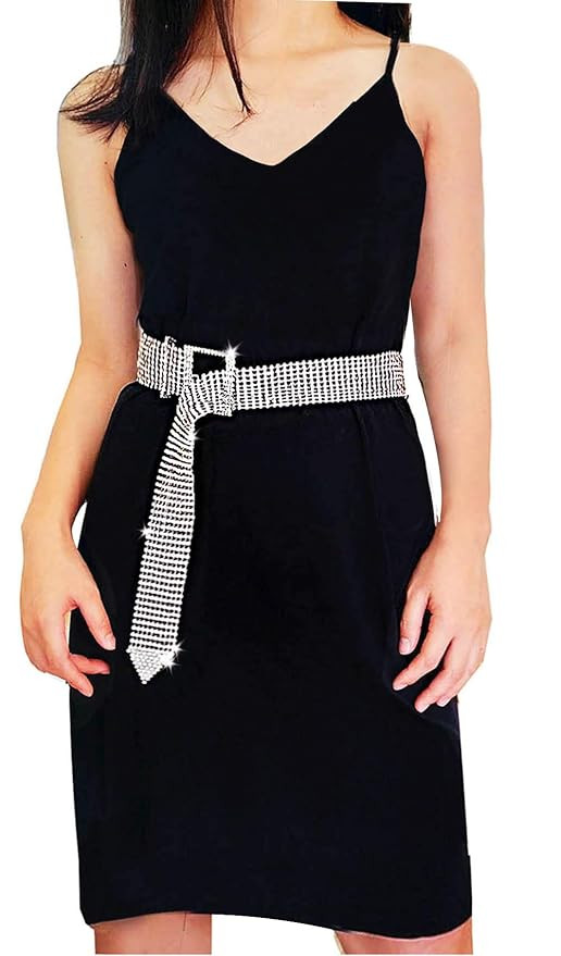 Women Sexy Luxury Sparkle Rhinestone Waist Belt Party Club Crystal Waistband Waist Chain (Silver) | Amazon (US)