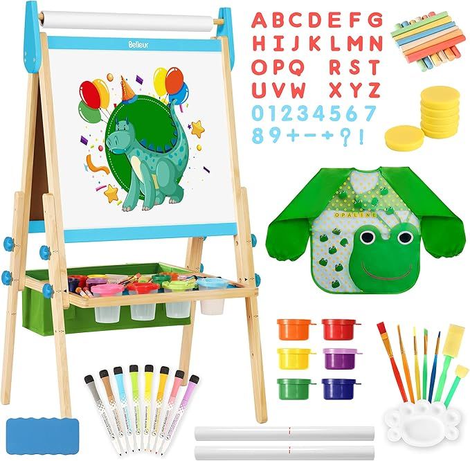 Belleur All-in-one Kid Easel Including 2 Paper Rolls, Magnetic Letters, 6 Finger Paints, 8 Colors... | Amazon (US)