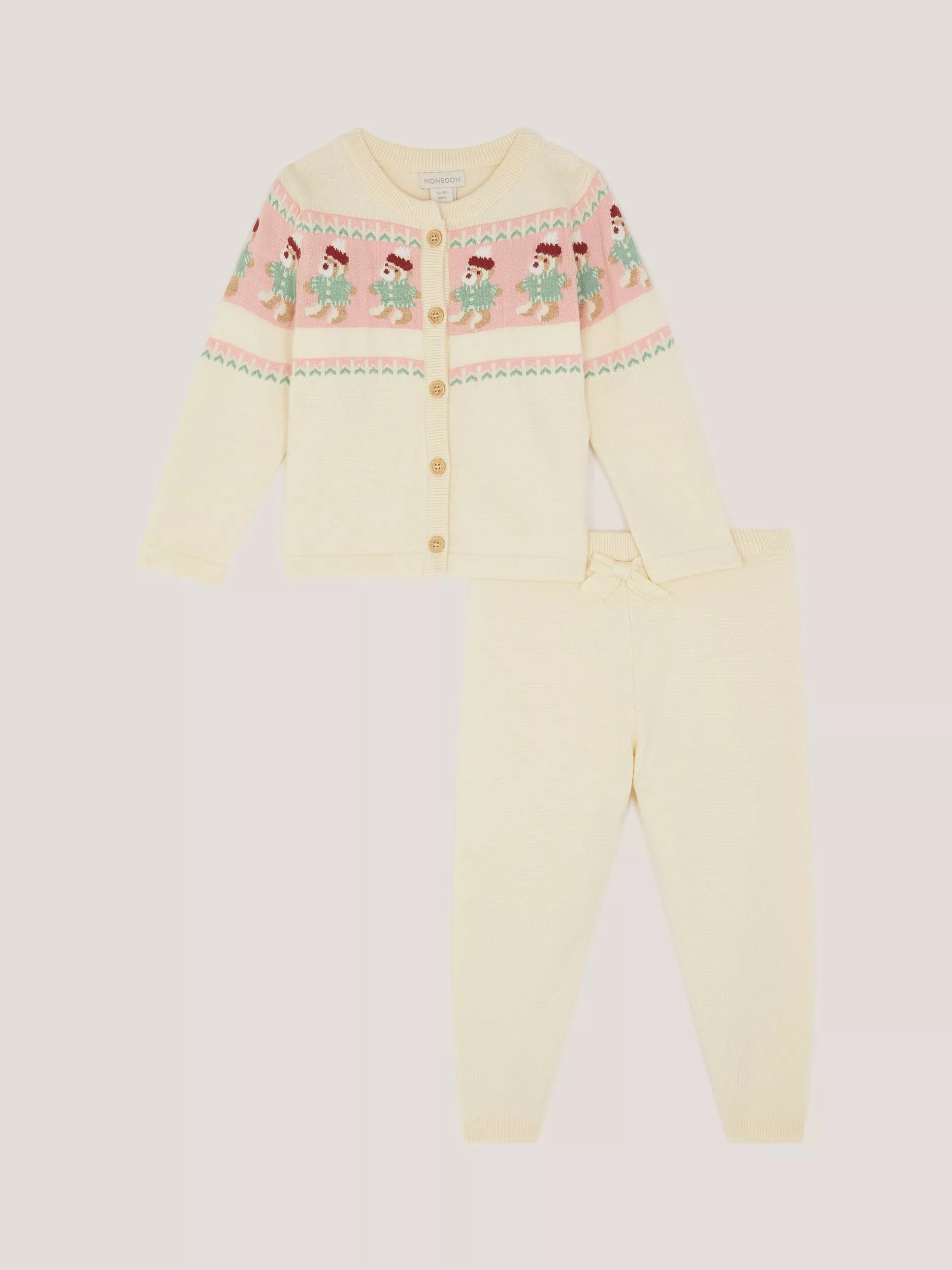 Monsoon Baby Fair Isle Cardigan and Leggings Set, Ivory | John Lewis (UK)