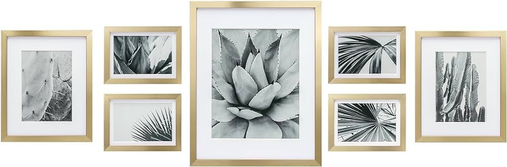 Amazon.com - ArtbyHannah 7 Pack Gold Gallery Wall Picture Frames Sets with Decorative Botanical A... | Amazon (US)