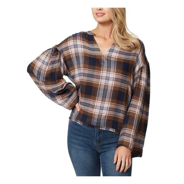 Jessica Simpson Womens Plaid Notch-Neck Pullover Top | Walmart (US)