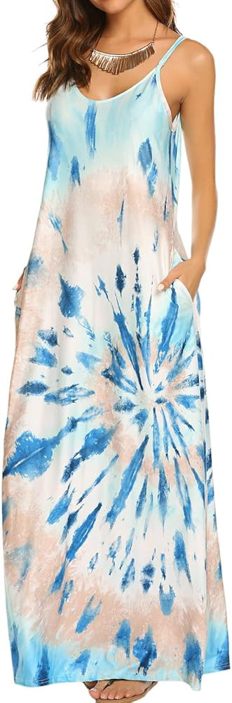 OURS Women's Summer Casual Floral Printed Bohemian Spaghetti Strap Floral Long Maxi Dress with Pocke | Amazon (US)