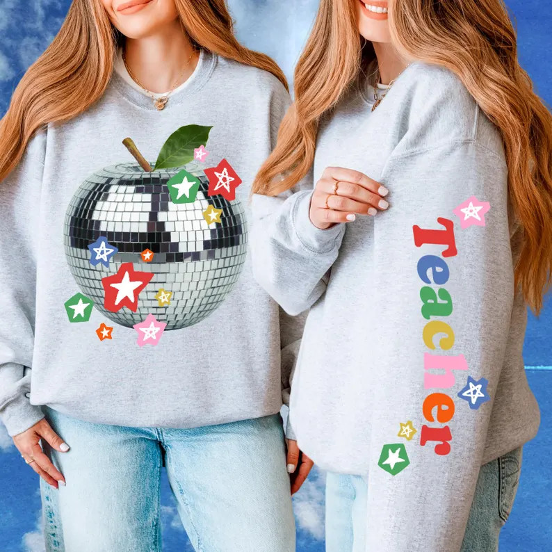 PRE-ORDER Disco Apple Teacher Sweatshirt, Back to School, Colorful Teacher Outfit, TeacherOOTD, S... | Etsy (Global)