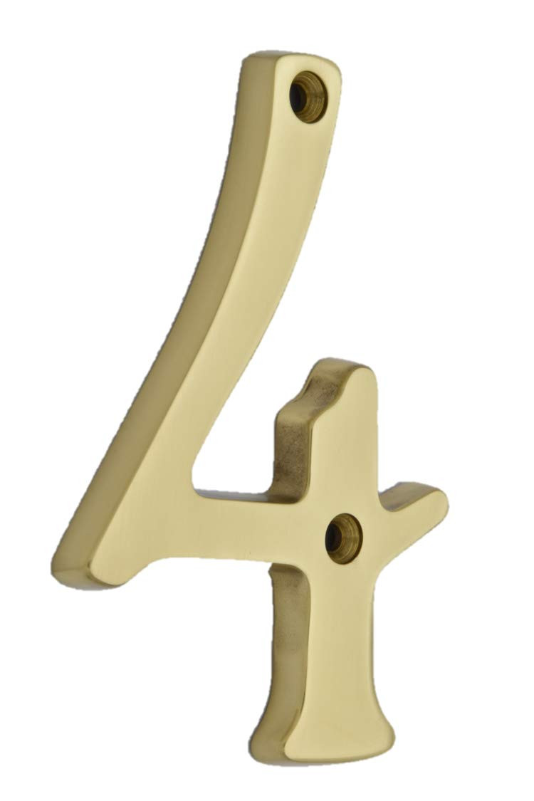 QCAA Traditional Heavy Solid Brass House Number 4, 4", Polished Brass Lacquered, 1 Pack, Made in ... | Amazon (US)
