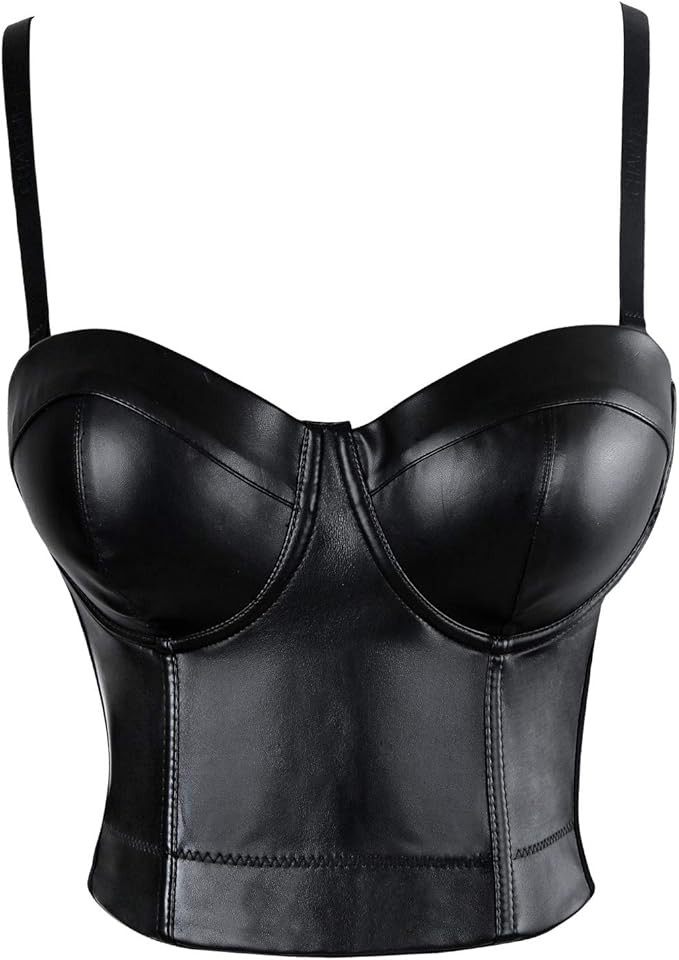 Charmian Women's Spaghetti Straps PU Leather Bustier Crop Top | Amazon (US)