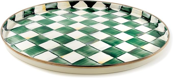 MACKENZIE-CHILDS Enamel Round Tray, Unique Serving Platter for Food and Drinks, Green-and-White E... | Amazon (US)