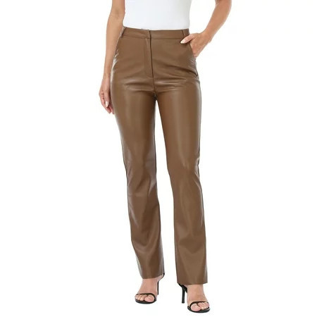 HDE Women s Faux Leather Pants High Waisted Trousers with Pockets Brown M | Walmart (US)