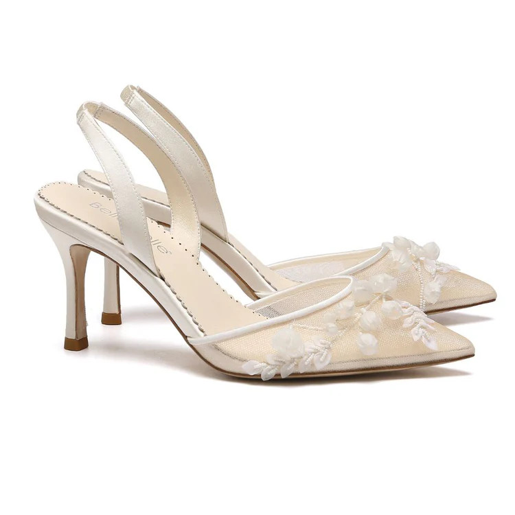 Lily of the Valley Ivory Kitten Heel Wedding Shoes | Bella Belle Shoes