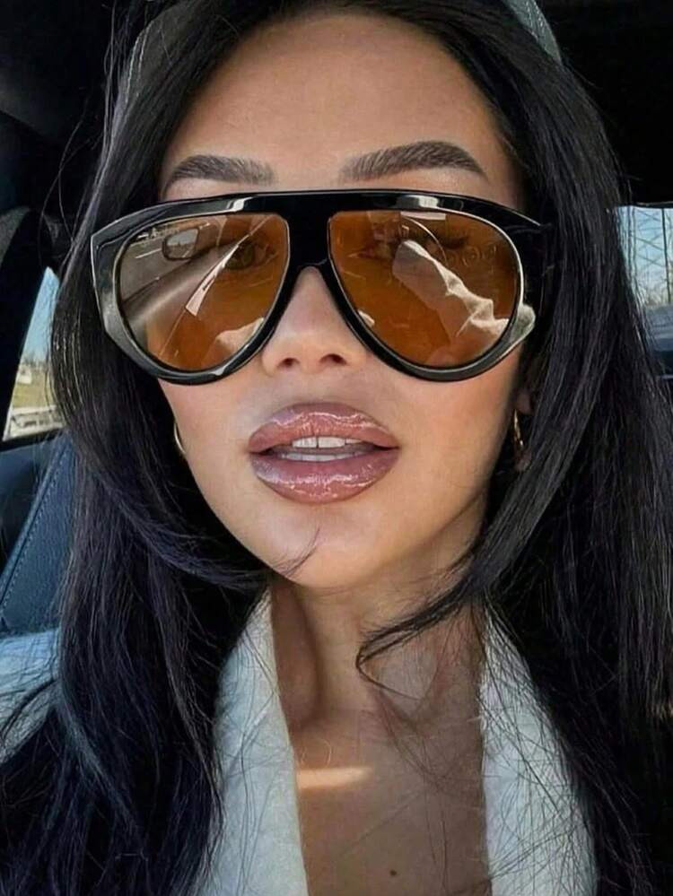 1 Pair Large Frame Toad Eye Glasses, Fashionable & Versatile Full Frame Retro Style Fashion Glasses For Women, Suitable For Travel, Street Photography, Beach And Other Occasions | SHEIN