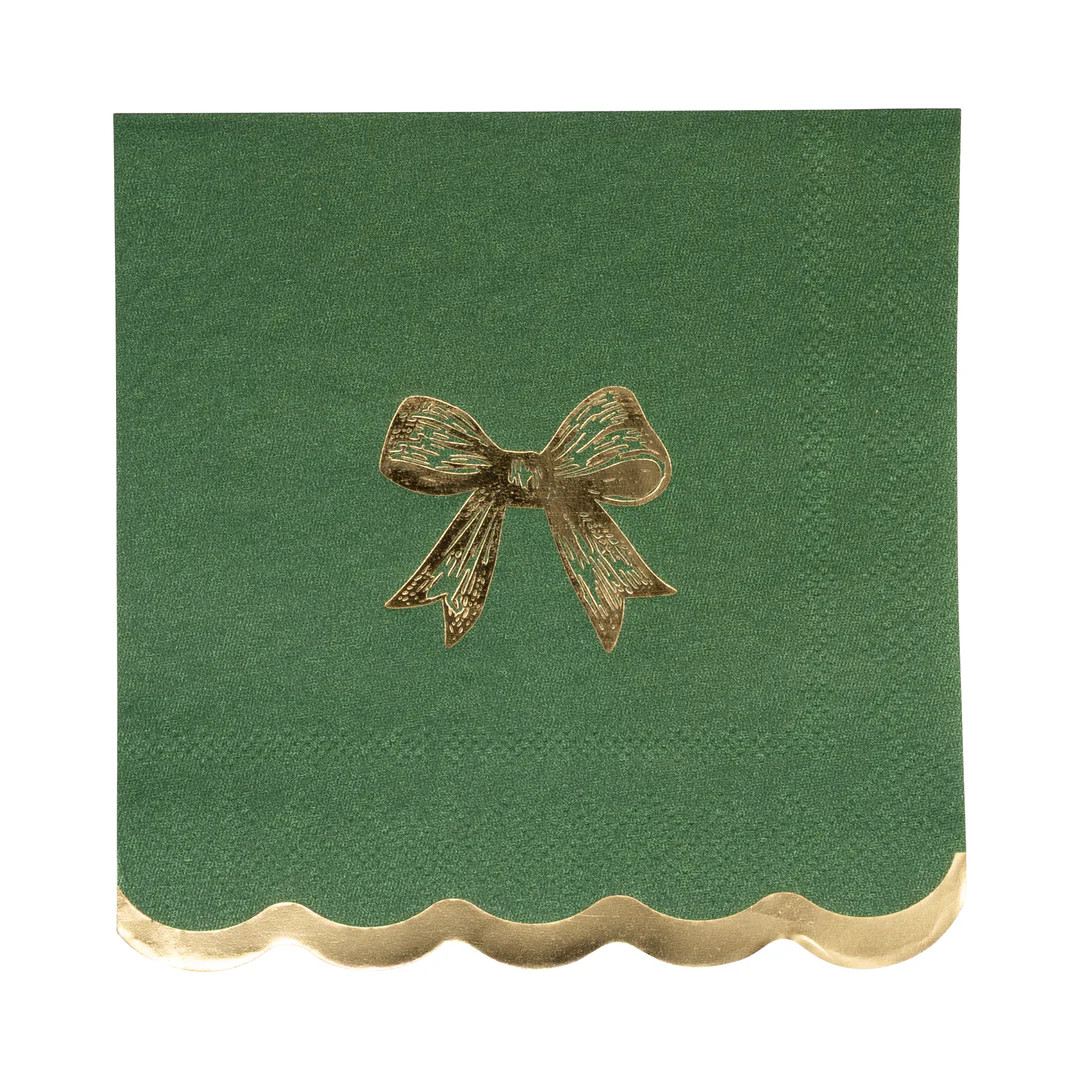 Gold/Green Bow Cocktail Napkin | My Mind's Eye