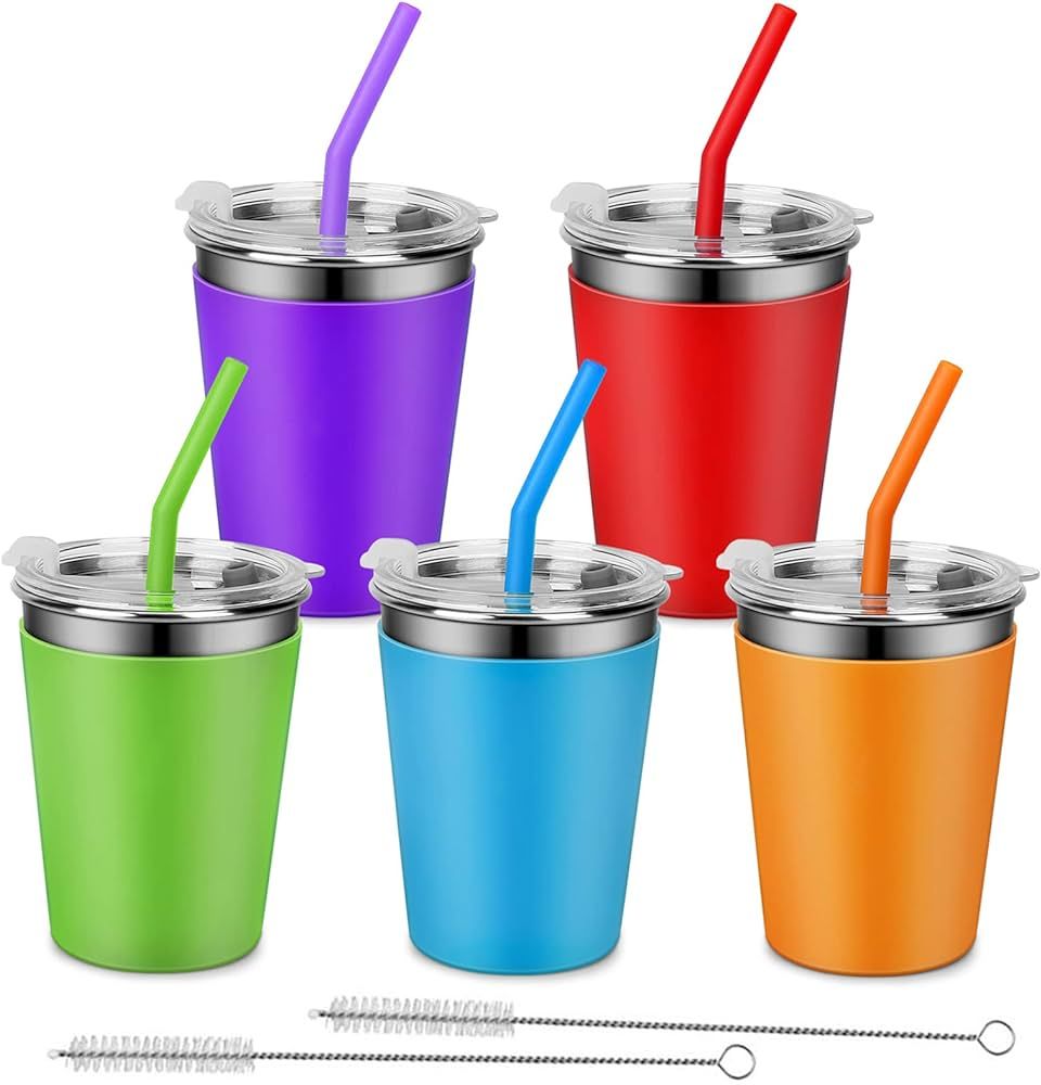 Rommeka Kids Tumblers with Lids and Straws, 5 Pack Upgrade 12oz Stainless Steel Unbreakable Toddl... | Amazon (US)